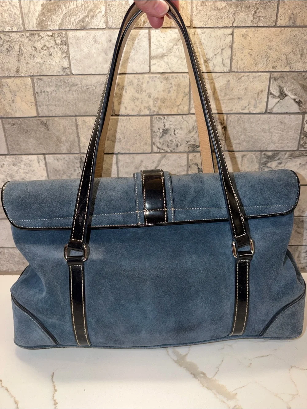 Coach 2004 Hamptons Flap Carryall Denim Blue Suede Messenger Bag